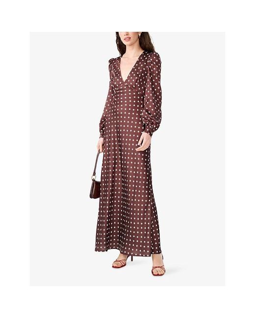 OMNES Red Francoise Star-Print Satin Maxi Dress
