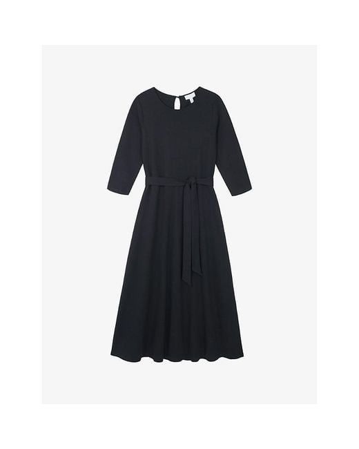 The White Company Blue Long-Sleeve Belted Stretch-Jersey Midi Dress