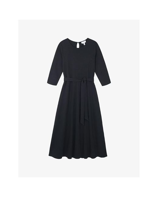 The White Company Blue Long-Sleeve Belted Stretch-Jersey Midi Dress