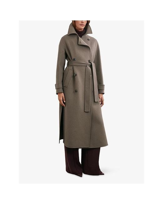 Reiss Brown Luna Double-Breasted Wool-Blend Coat