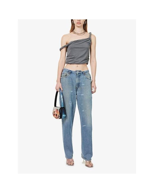 Casey Jean By Jean Vintage Blue Deconstructed-Waist Straight-Leg Mid-Rise Denim Jeans