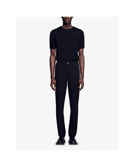 Sandro Black High-Rise Stretch-Jersey Trousers for men