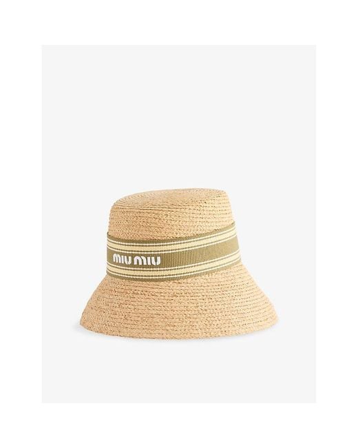 Miu Miu Natural Nastro Logo-Embellished Raffia Bucket Hat