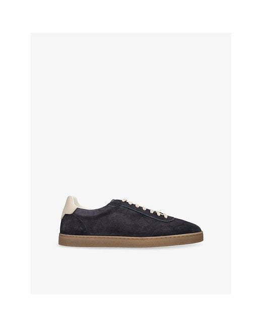 Brunello Cucinelli Blue Foiled-Logo Suede Low-Top Trainers for men