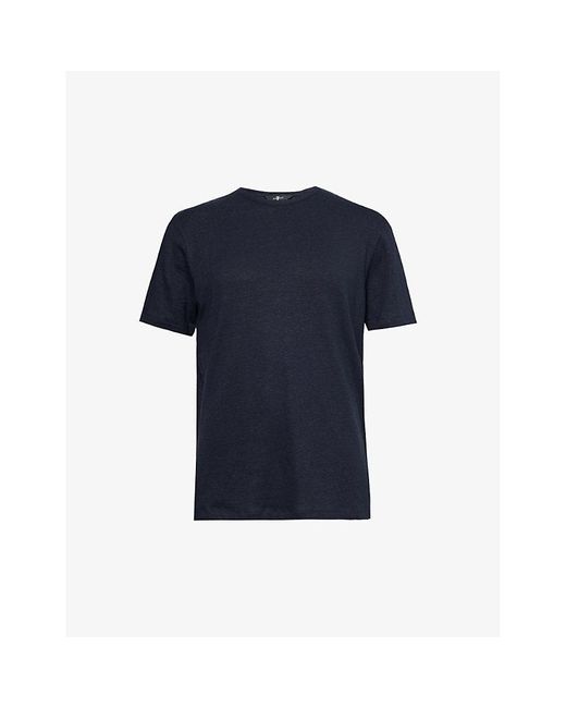 7 For All Mankind Blue Branded-patch Short-sleeved Stretch-linen Jersey T-shirt for men