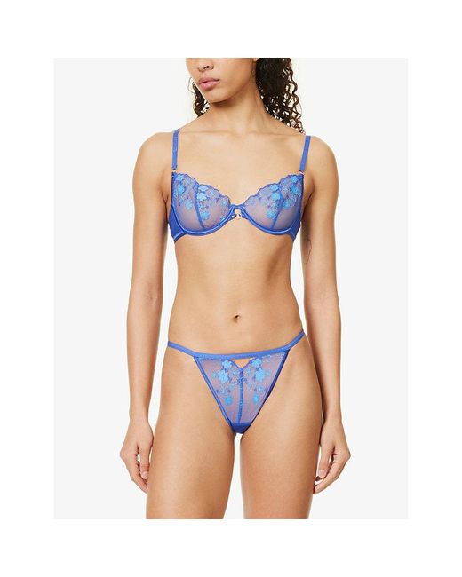 Lounge Underwear Blue Tyra Floral-embroidered Lace Bra