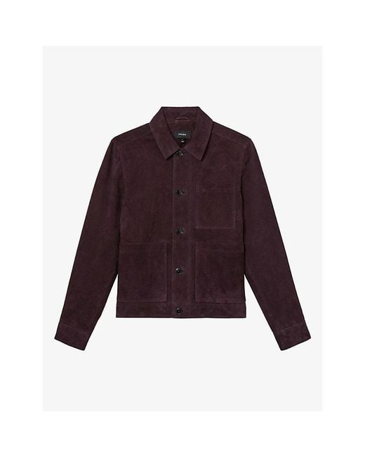 Reiss Purple Wilstead Patch-Pocket Suede Jacket for men