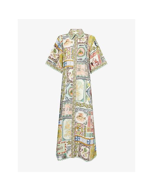 ALÉMAIS Metallic Tommasina Short-Sleeve Linen Shirt Dress
