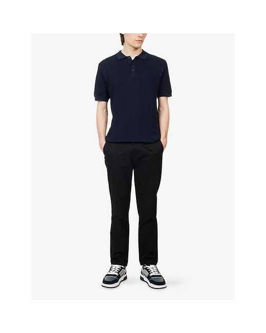 Arne Blue Rib-Knit Cotton Polo Shirt for men