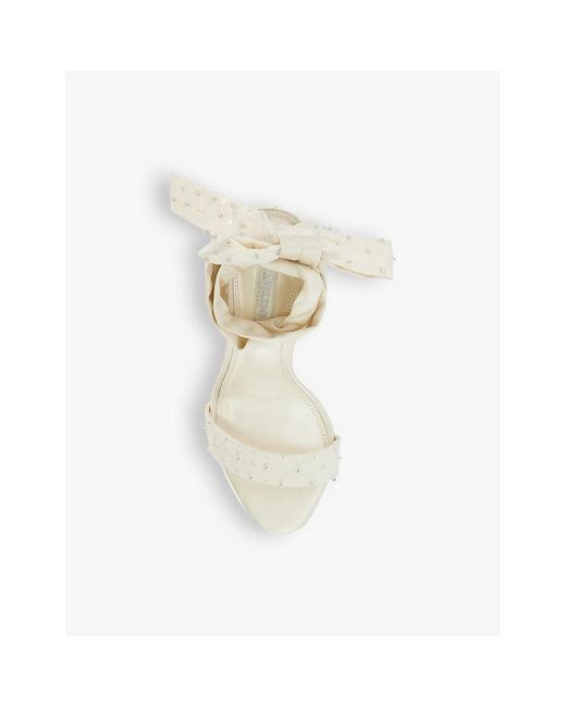 Dune White Melodies Crystal-embellished Tie-strap Satin Heeled Sandals
