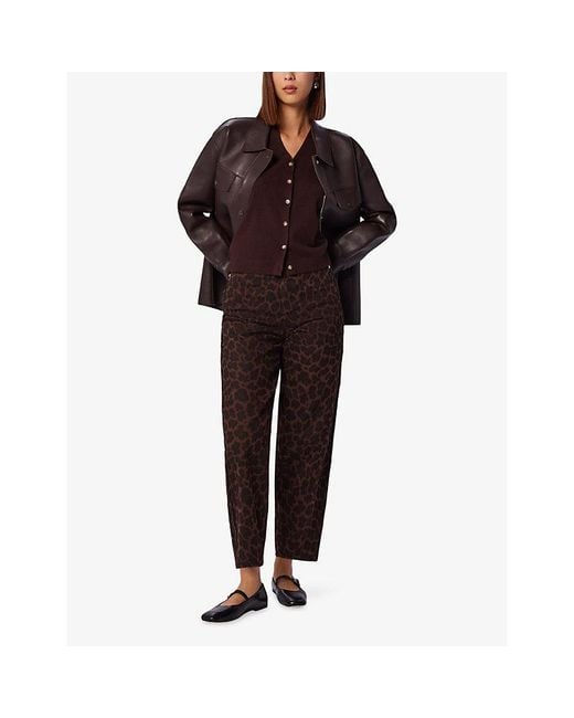 Whistles Black Leopard-Print Barrel-Leg Jean