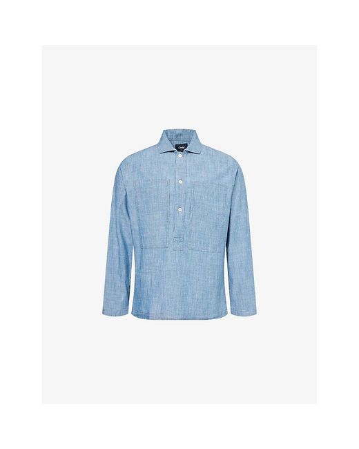 Drake's Blue Chambray Spread-Collar Popover Cotton Shirt for men