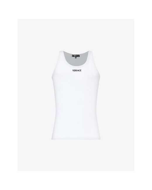 Versace White Brand-embroidered Stretch-cotton Vest Top for men