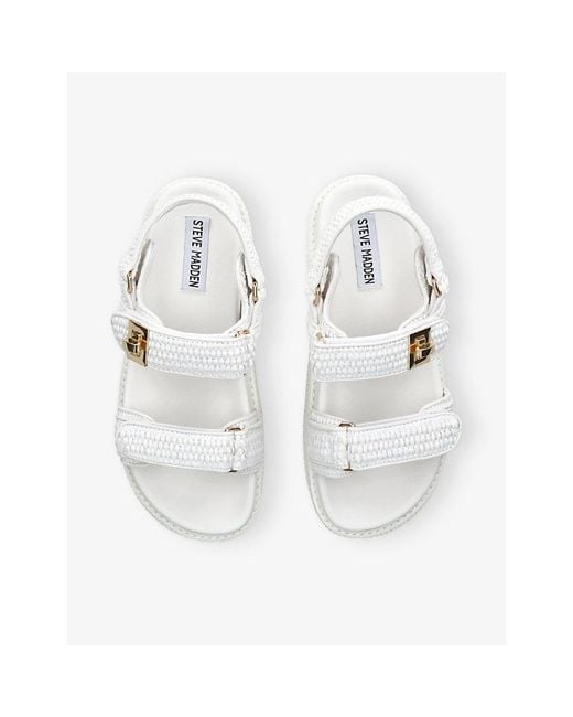 Steve Madden White Bigmona Raffia Flat Sandals