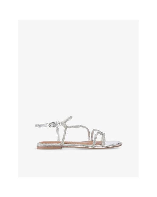 KG by Kurt Geiger White Priya Crystal-Embellished Woven Flat Sandals