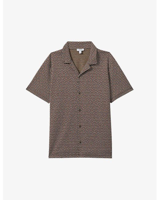 Reiss Gray Grove Jacquard-print Regular-fit Stretch-woven Shirt for men