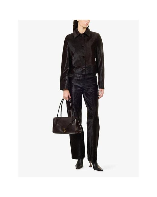 Nour Hammour Black Kitty Straight-Leg Pony Hair Trousers