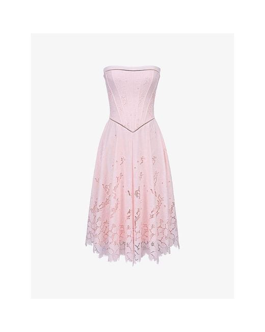 House Of Cb Pink Belissa Strapless Broderie Woven Midi Dress Xs (A-C Cup)