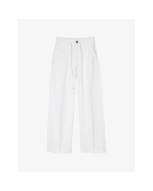 Sandro White Patch-pocket High-rise Denim Trousers