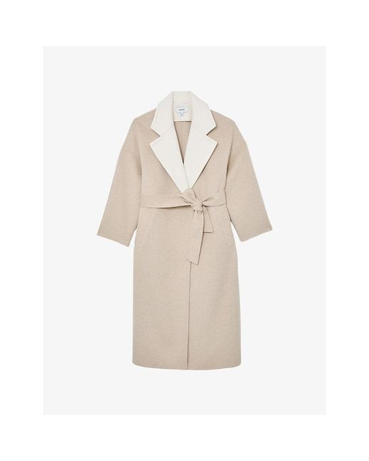Reiss Natural Marcela Contrast-Lapel Wool Coat