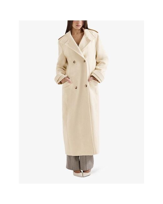 House Of Cb Natural Sander Funnel-Neck Double-Breasted Woven Coat