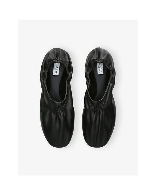 Alaïa Black Ruched Slipper Leather Flats