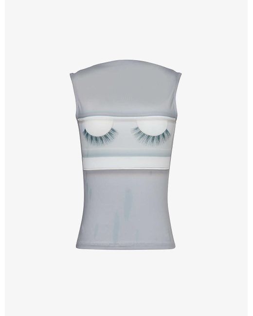 Acne Gray Eyelash Brand-print Stretch-woven Jersey Top
