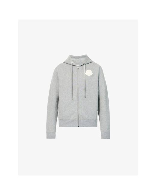 Moncler Gray Logo-Patch Relaxed Fit Cotton Hoody for men