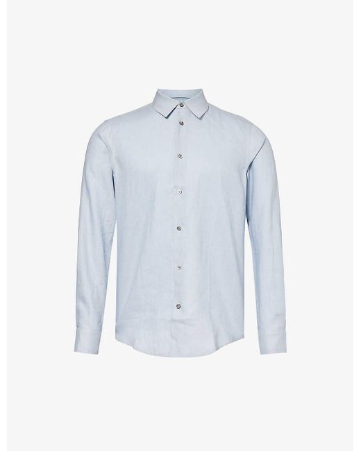 CHE Blue Long-sleeved Curved-hem Linen Shirt for men