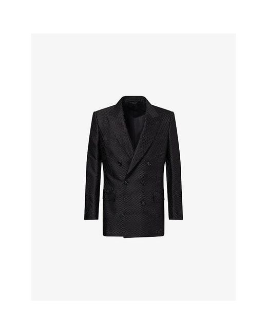 Tom Ford Black Dotted Lozenge Jacquard Silk-Blend Jacket for men