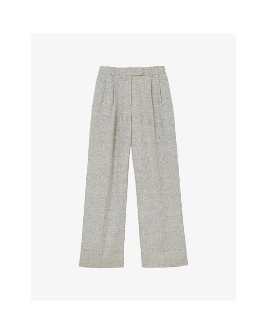 Reiss Gray Ezra Straight-Leg High-Rise Linen-Blend Trousers