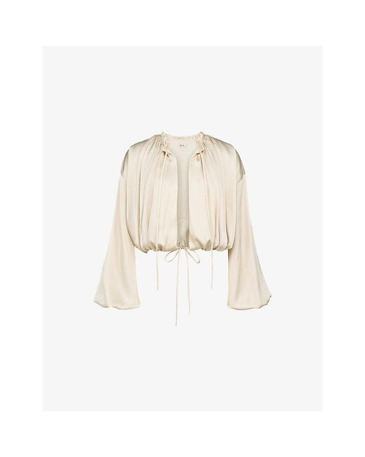 House Of Cb Natural Talia Tie-Neck Satin Blouse