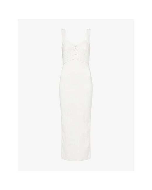 Hervé Léger White The Alessia Cut-Out Stretch-Knitted Midi Gown