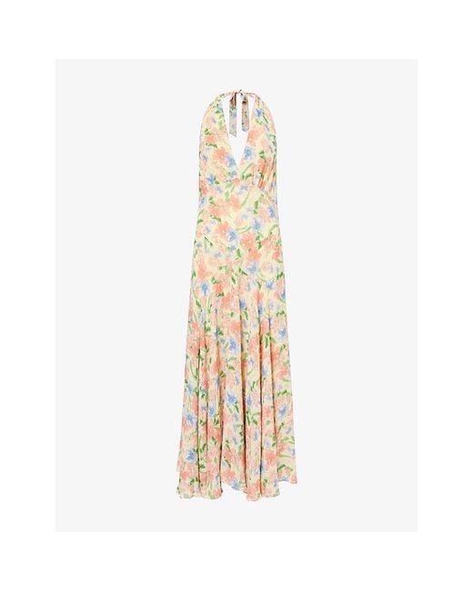 Reformation Metallic Briony Halter-Neck Woven Midi Dress