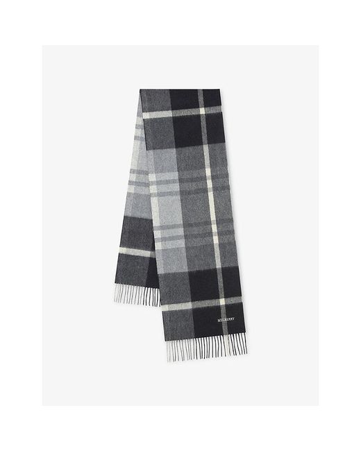 Mulberry Gray Small-Check Merino-Wool Scarf