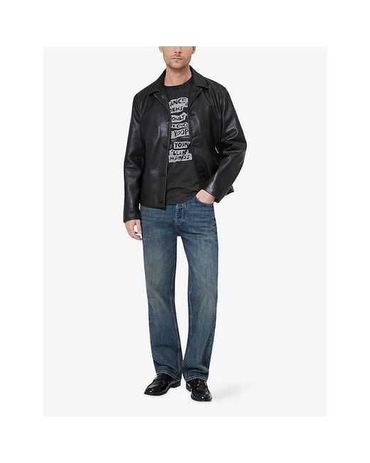 The Kooples Black Collared Button-Down Leather Jacket for men
