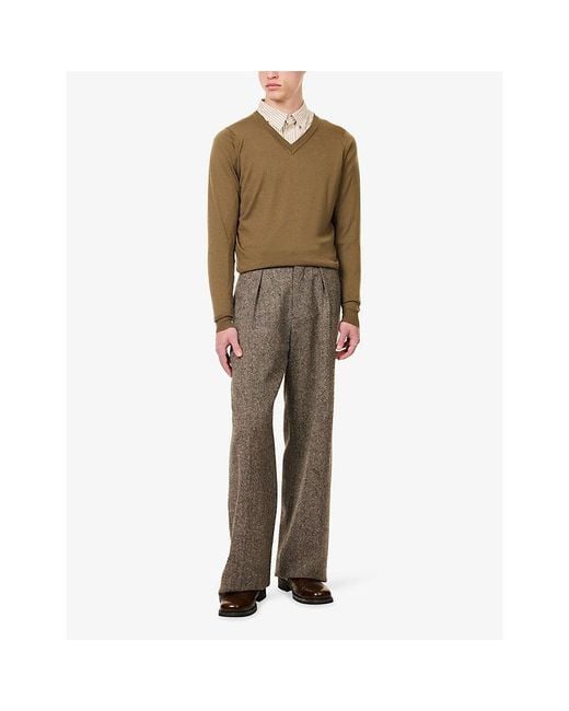 John Smedley Green X Bill Nighy V-Neck Merino Wool Jumper for men