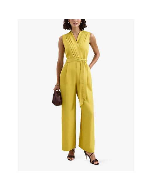 Phase Eight Yellow Petite Taylor Wrap Satin-Twill Jumpsuit