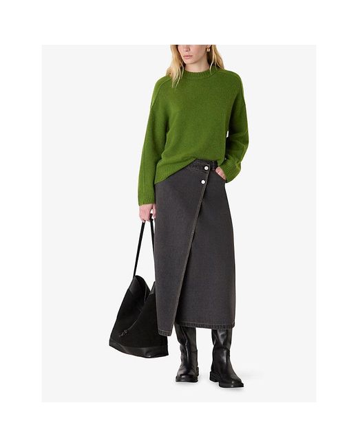 Whistles Green Round-Neck Long-Sleeve Wool Jumper