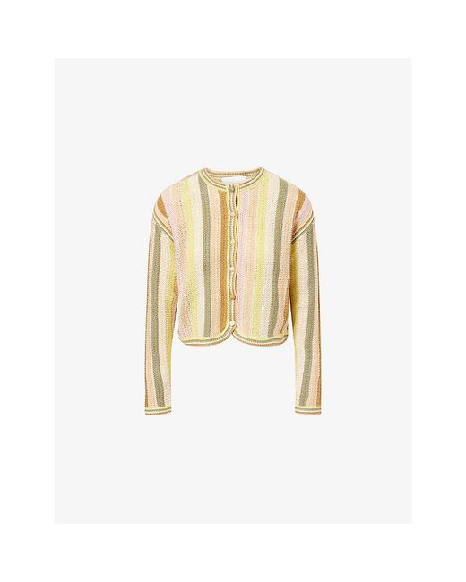 Zimmermann Metallic Indra Stripe Crochet Cotton Cardigan