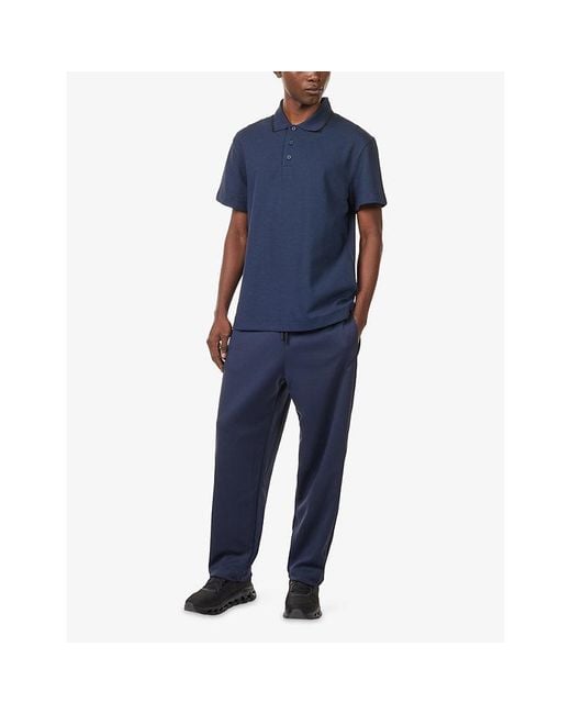 On Shoes Blue Midnight, Courtside Ribbed-Trim Woven Polo Shirt for men