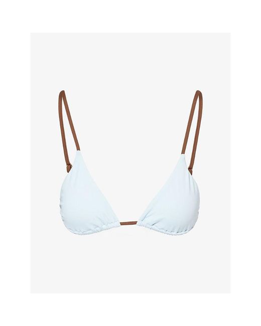 HYPHEN Blue Contrast-Trim Triangle Bikini Top