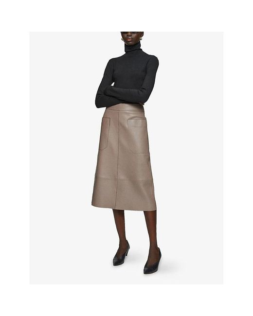 Joseph Brown Blomfield Side-Pocket Leather Midi Skirt