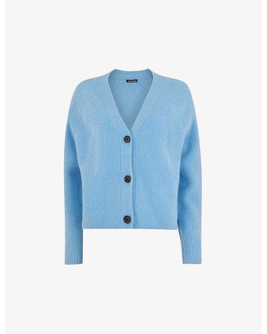 Whistles Skye Ribbed Stretch-knit Cardigan in Blue | Lyst