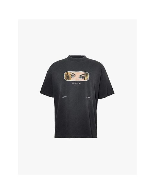 Represent Black X Duke + Dexter Mirror Brand-Print Cotton-Jersey T-Shirt for men