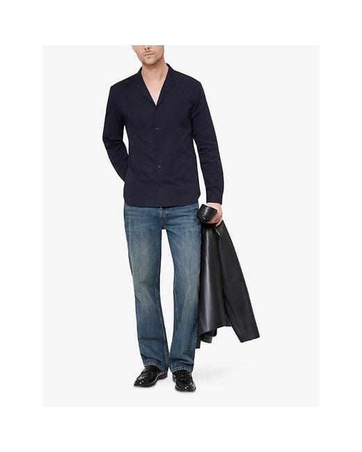 The Kooples Blue Notch-Lapel Slim-Fit Cotton Shirt for men