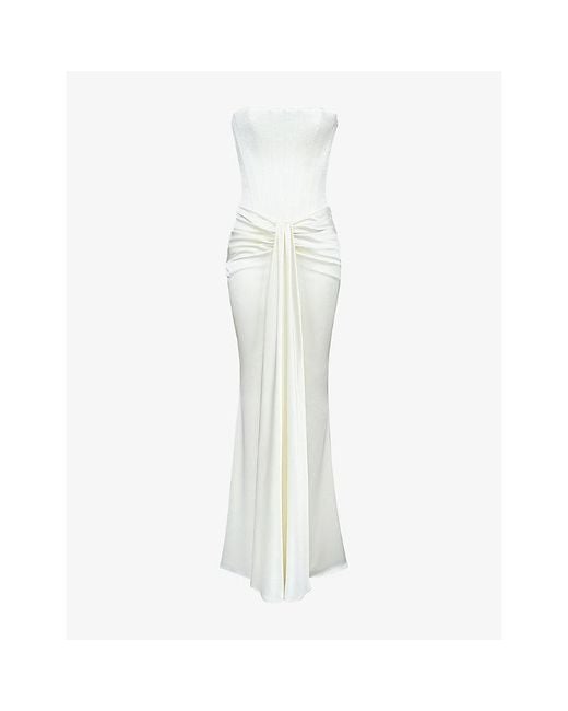 House Of Cb White Camellia Strapless Satin Bridal Gown