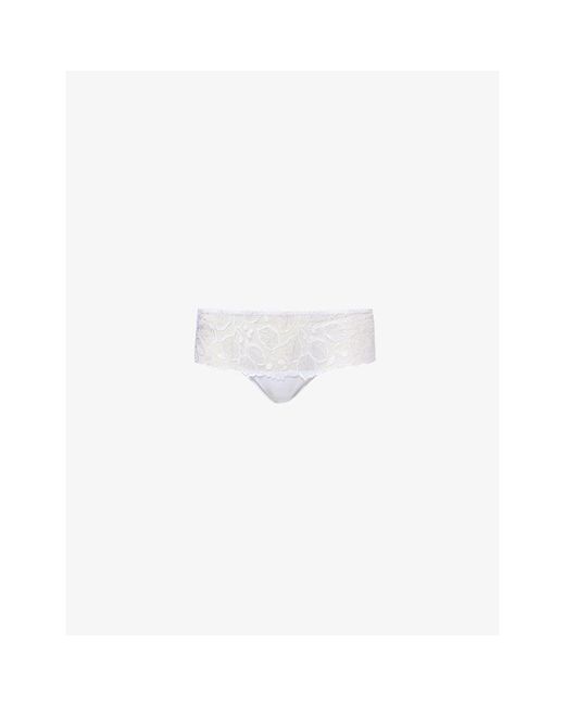 Simone Perele White Lumin Shorty Lace Stretch-Woven Briefs