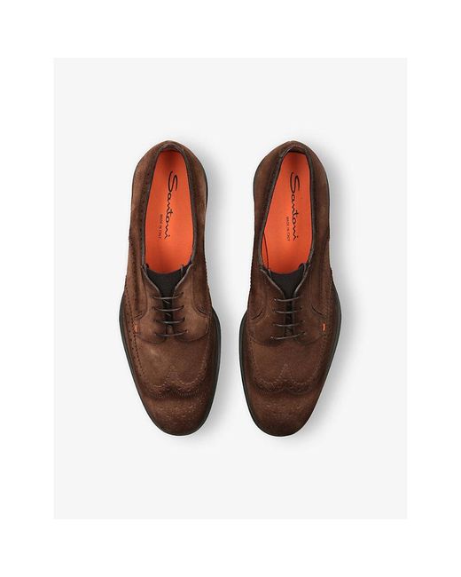 Santoni Brown Easy Suede Derby Brogues for men