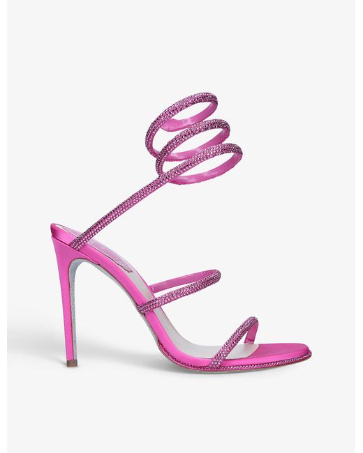 Rene Caovilla Cleo Crystal-embellished Leather Heeled Sandals in Fuchsia (Pink) | Lyst